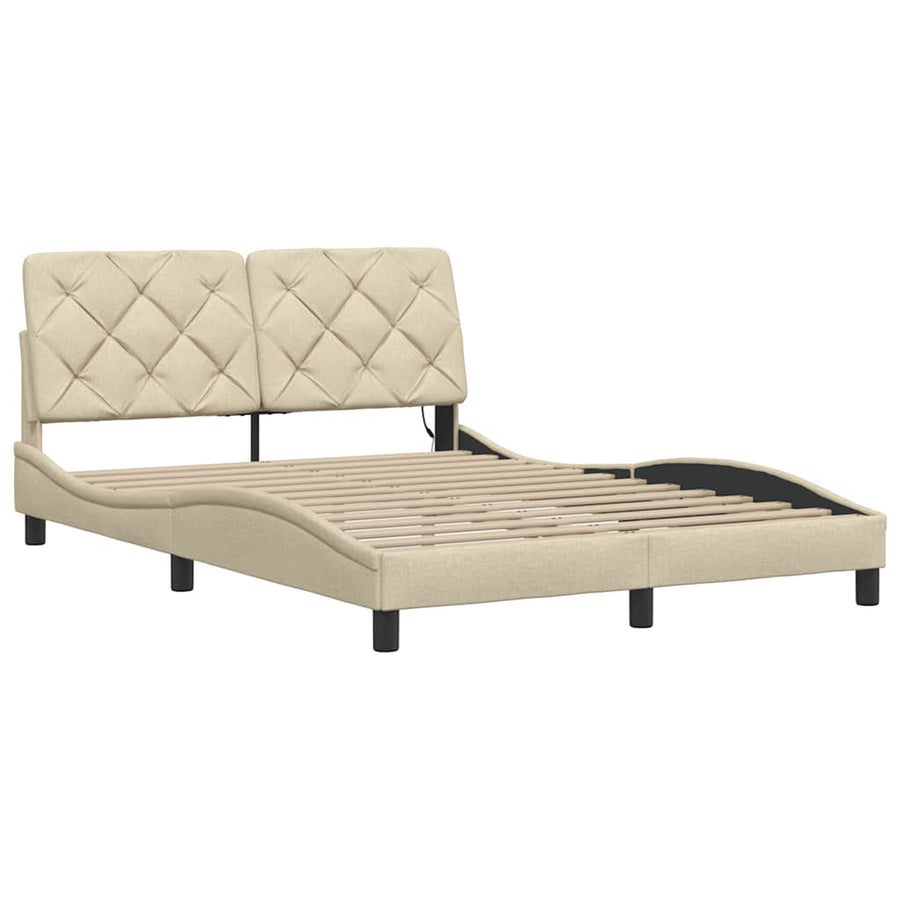 Bedframe met LED zonder matras 140x200 cm stof crème