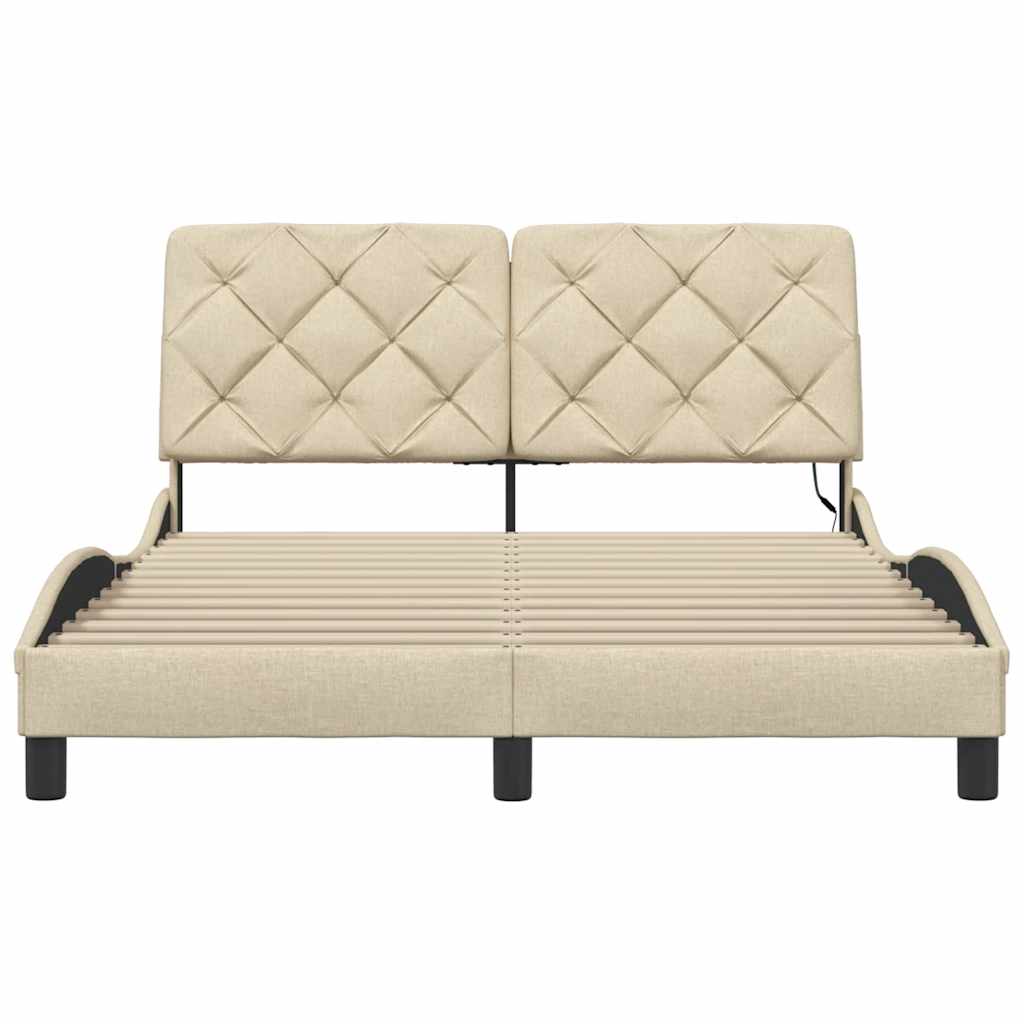 Bedframe met LED zonder matras 140x200 cm stof crème