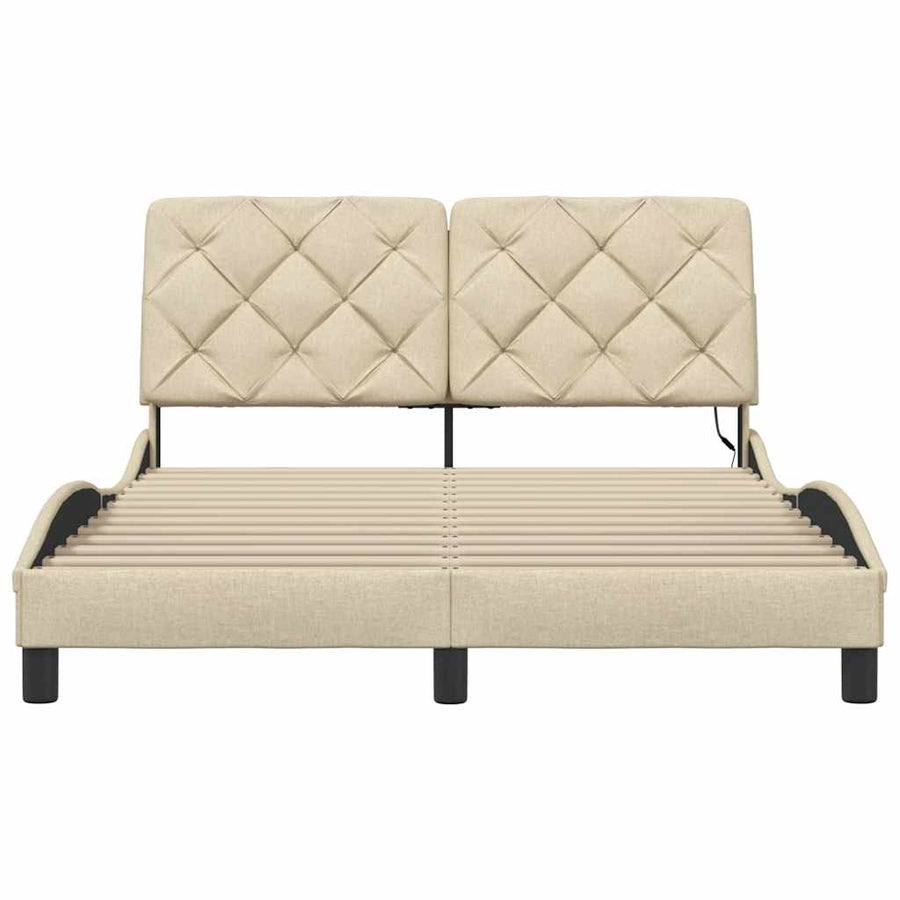 Bedframe met LED zonder matras 140x200 cm stof crème