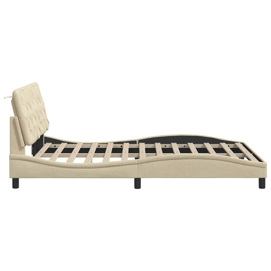 Bedframe met LED zonder matras 140x200 cm stof crème