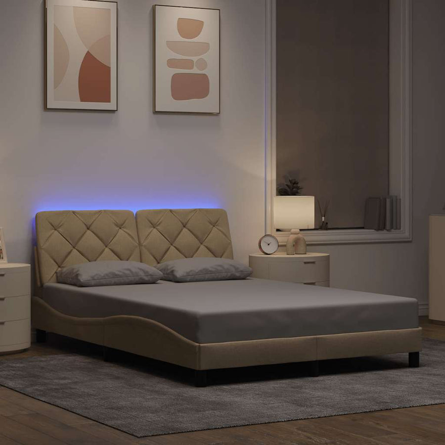 Bedframe met LED zonder matras 140x200 cm stof crème