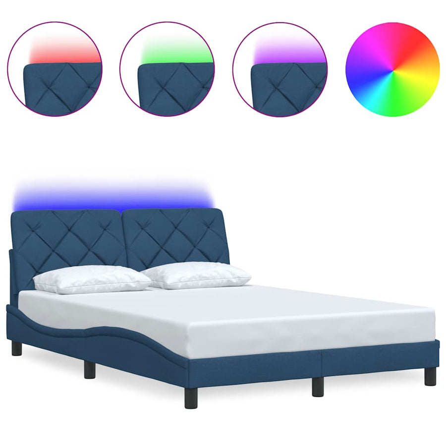 Bedframe met LED zonder matras 140x200 cm stof blauw