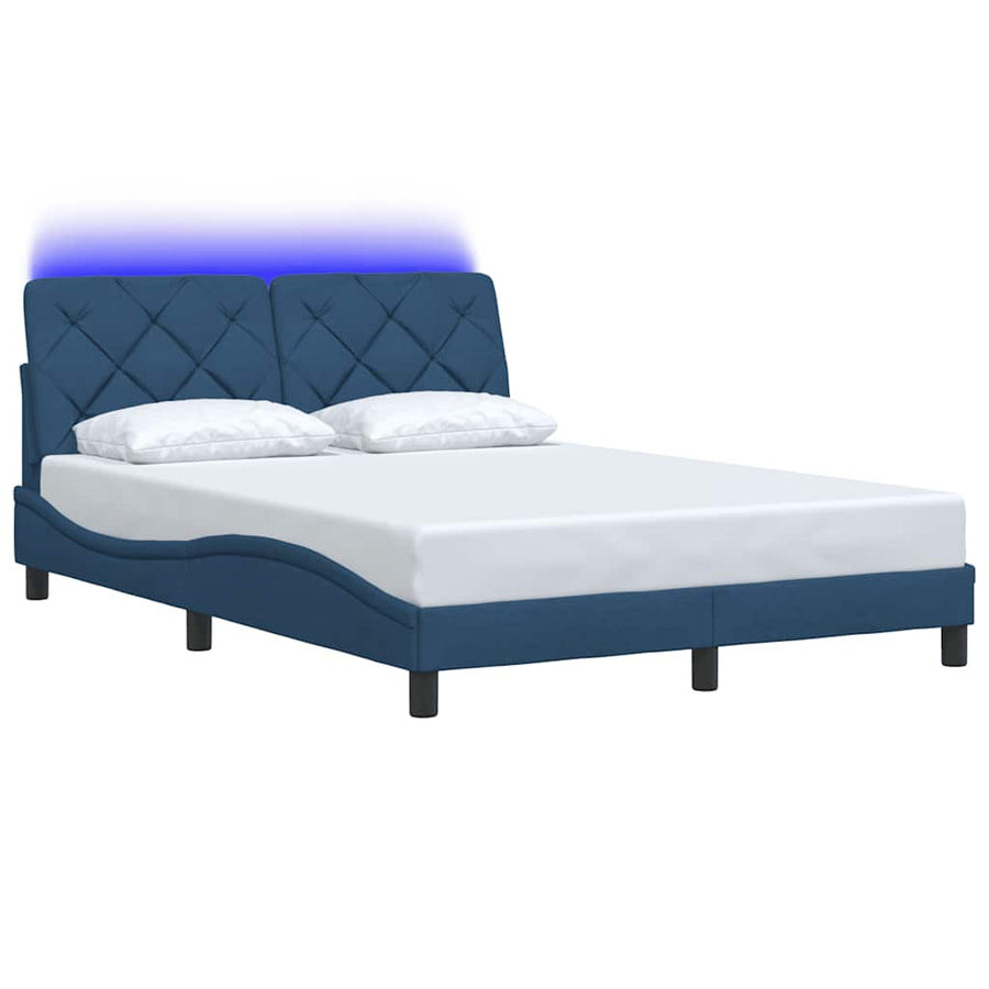 Bedframe met LED zonder matras 140x200 cm stof blauw