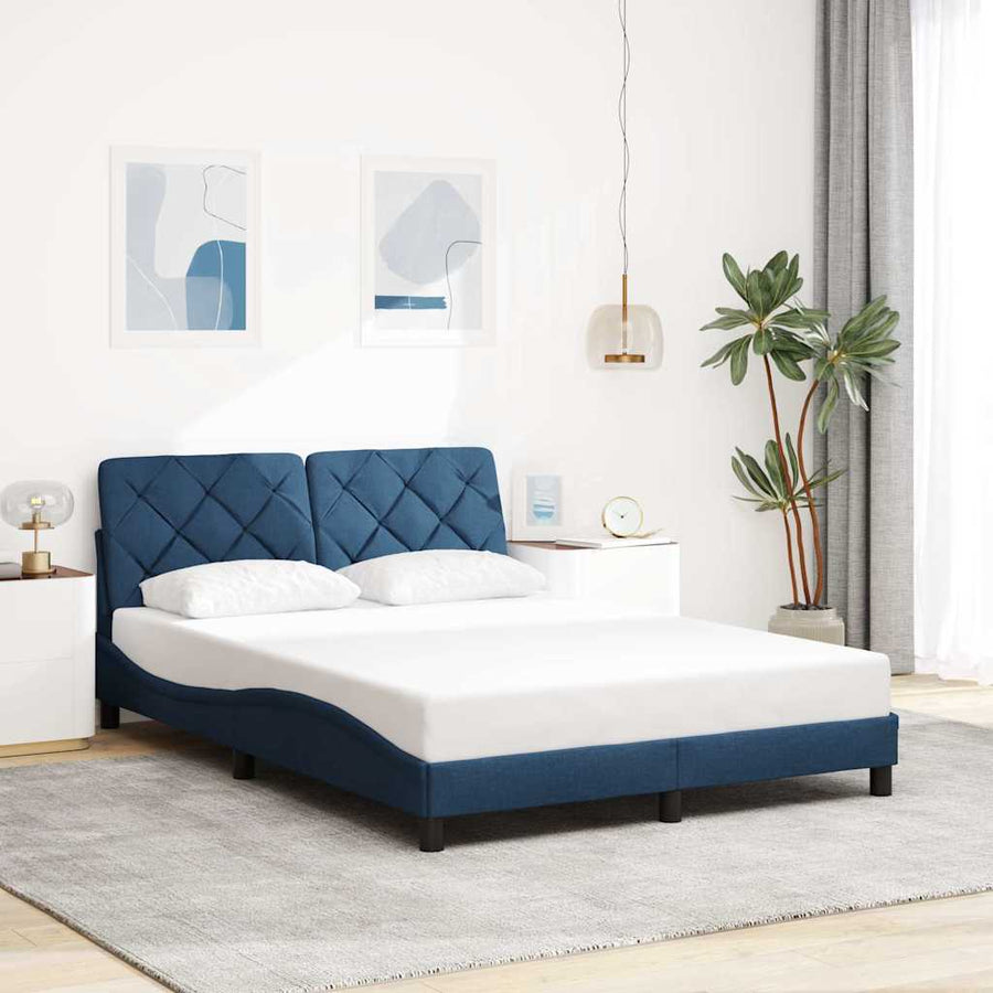 Bedframe met LED zonder matras 140x200 cm stof blauw