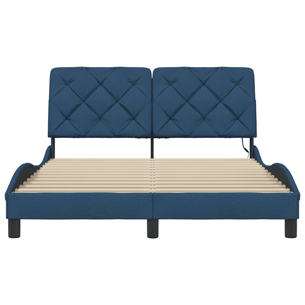 Bedframe met LED zonder matras 140x200 cm stof blauw