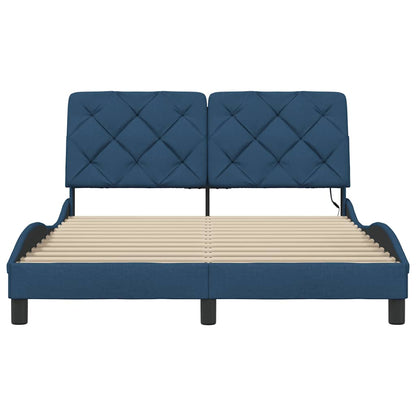 Bedframe met LED zonder matras 140x200 cm stof blauw
