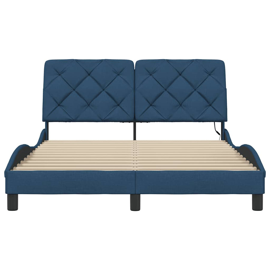 Bedframe met LED zonder matras 140x200 cm stof blauw