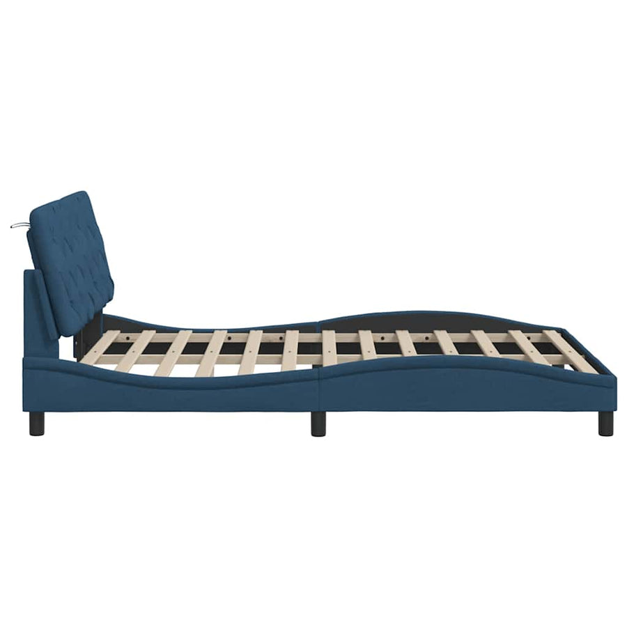 Bedframe met LED zonder matras 140x200 cm stof blauw