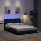 Bed frame with LED without mattress 140x200 cm fabric blue