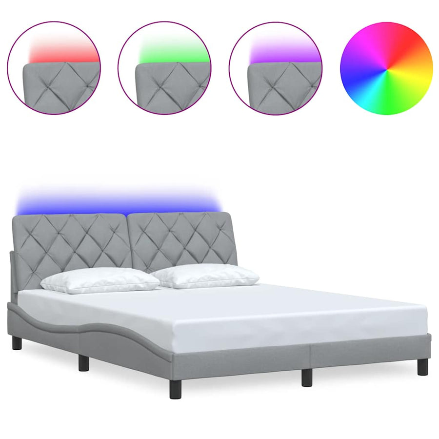 Bedframe met LED zonder matras 160x200 cm stof lichtgrijs