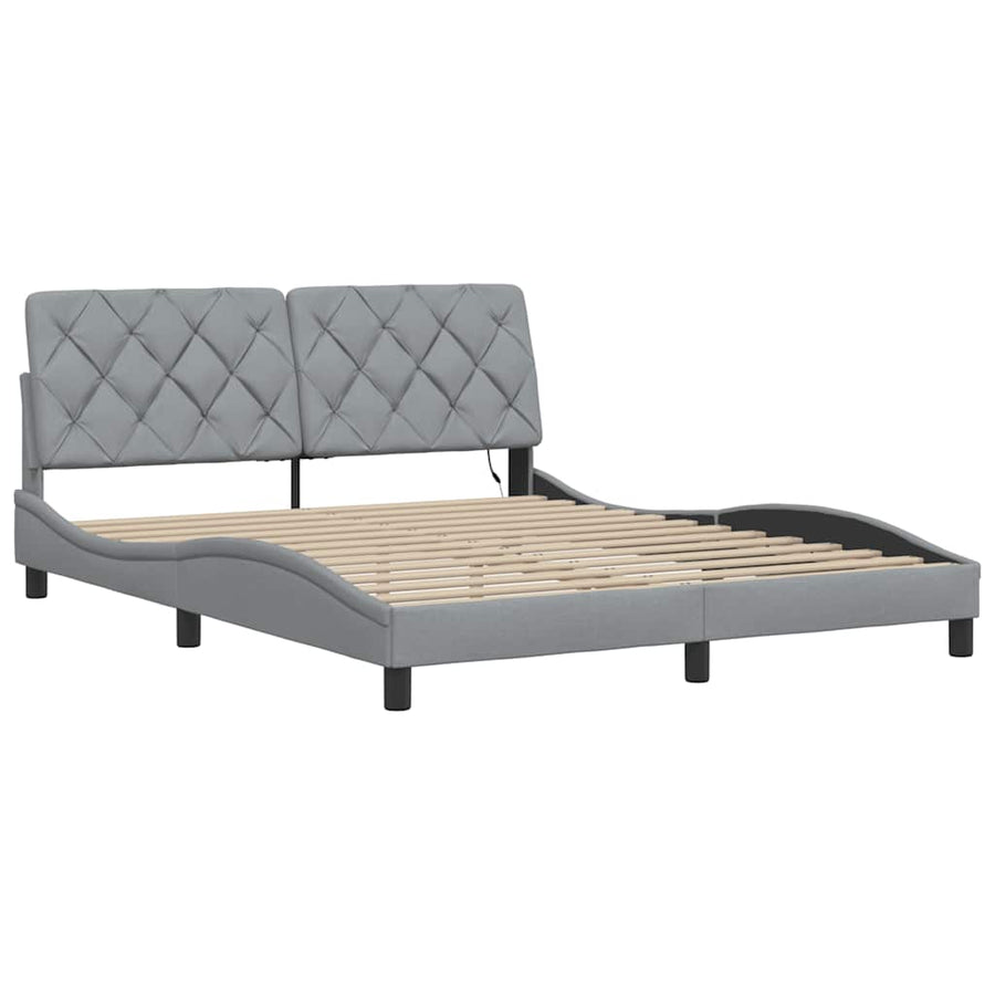 Bedframe met LED zonder matras 160x200 cm stof lichtgrijs