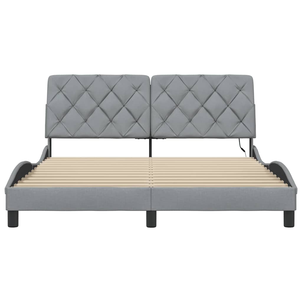 Bedframe met LED zonder matras 160x200 cm stof lichtgrijs
