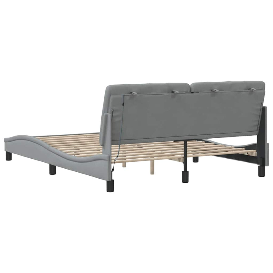 Bedframe met LED zonder matras 160x200 cm stof lichtgrijs