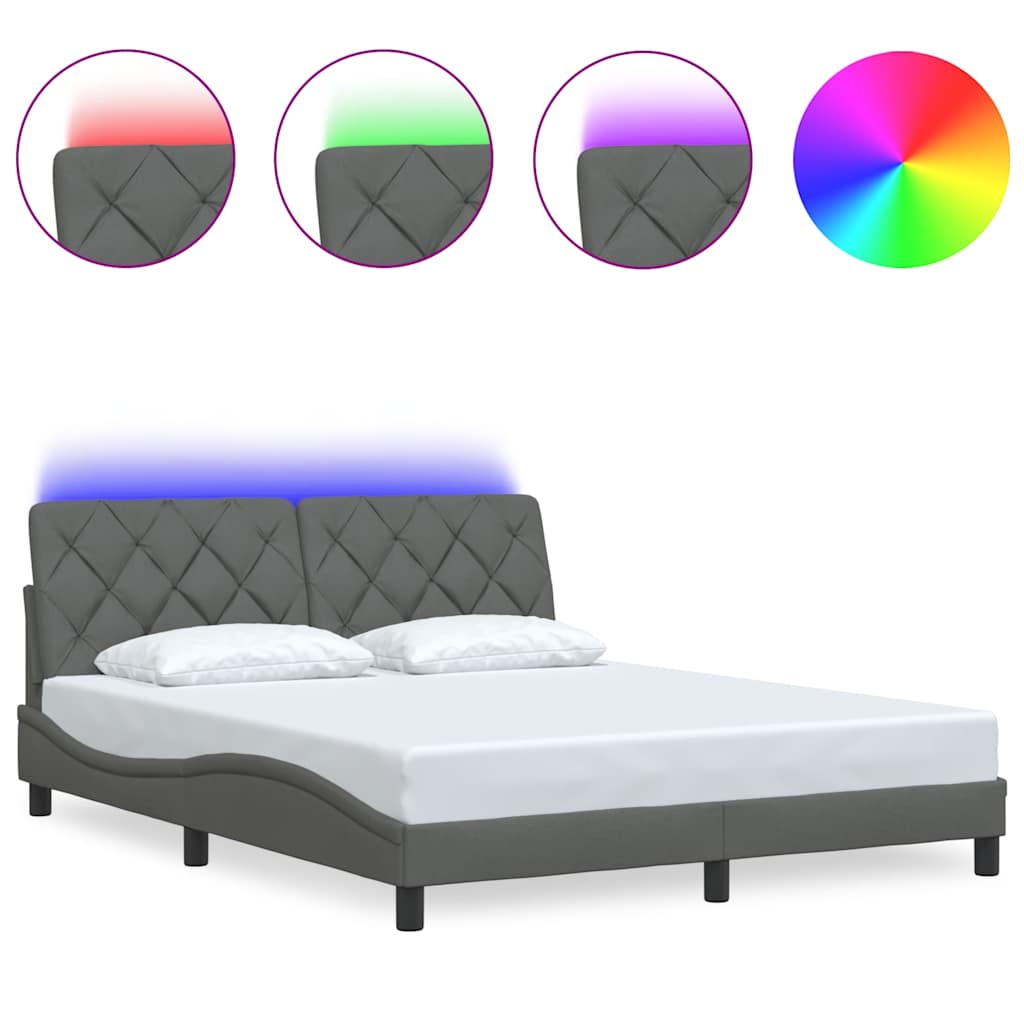 Bedframe met LED zonder matras 160x200 cm stof donkergrijs