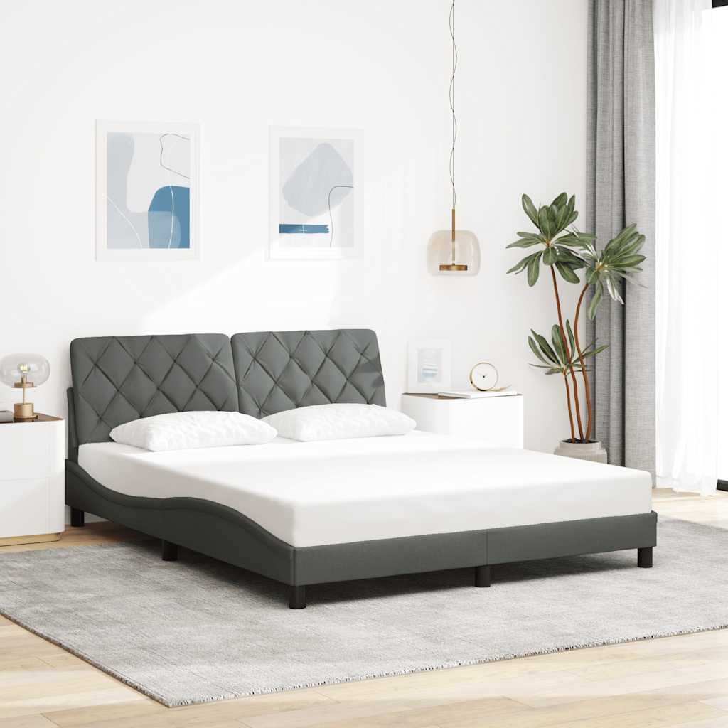 Bedframe met LED zonder matras 160x200 cm stof donkergrijs