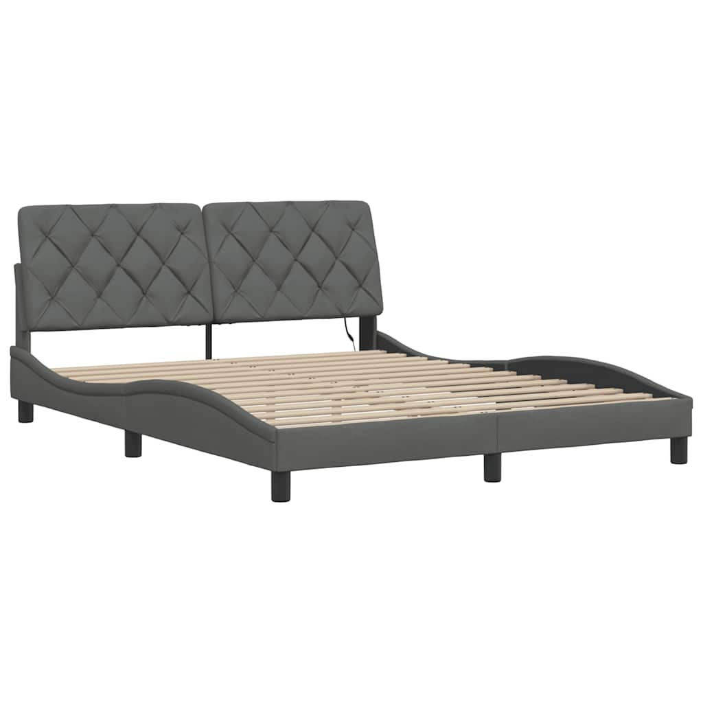 Bedframe met LED zonder matras 160x200 cm stof donkergrijs
