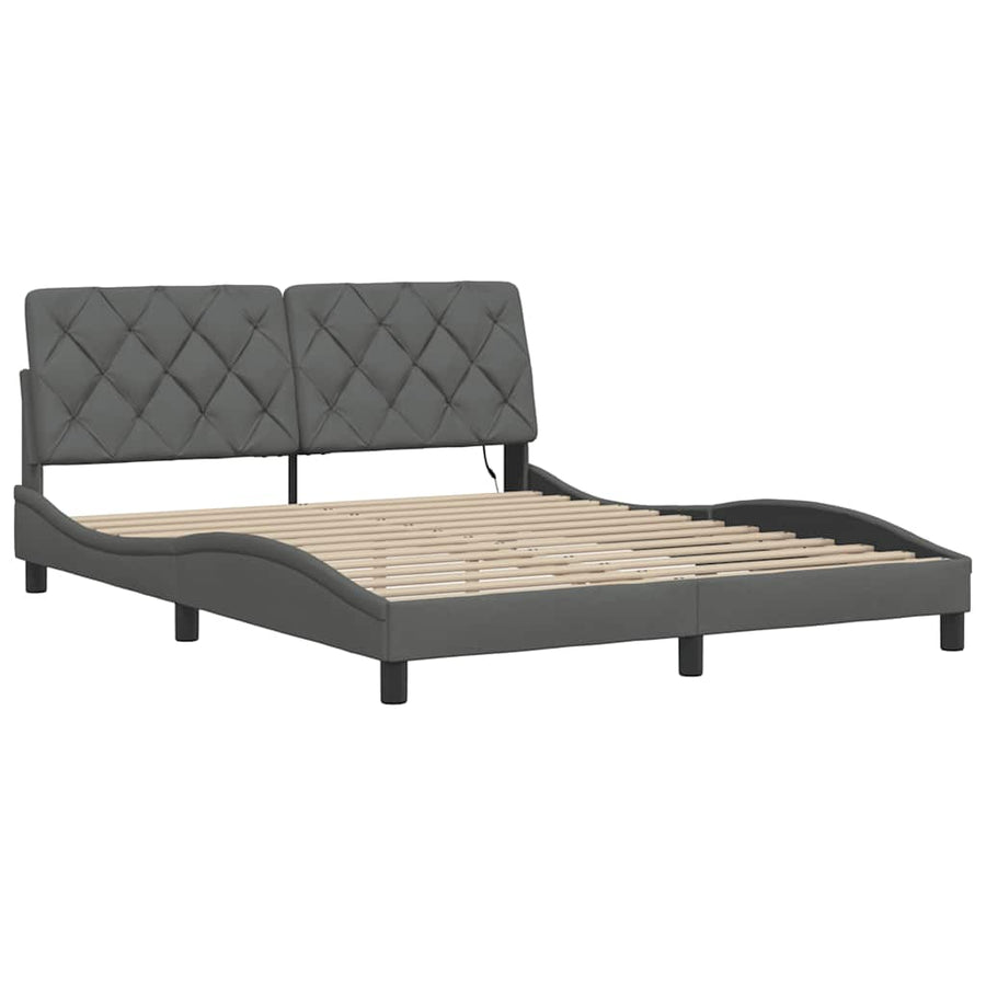 Bedframe met LED zonder matras 160x200 cm stof donkergrijs