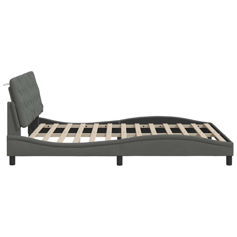 Bedframe met LED zonder matras 160x200 cm stof donkergrijs
