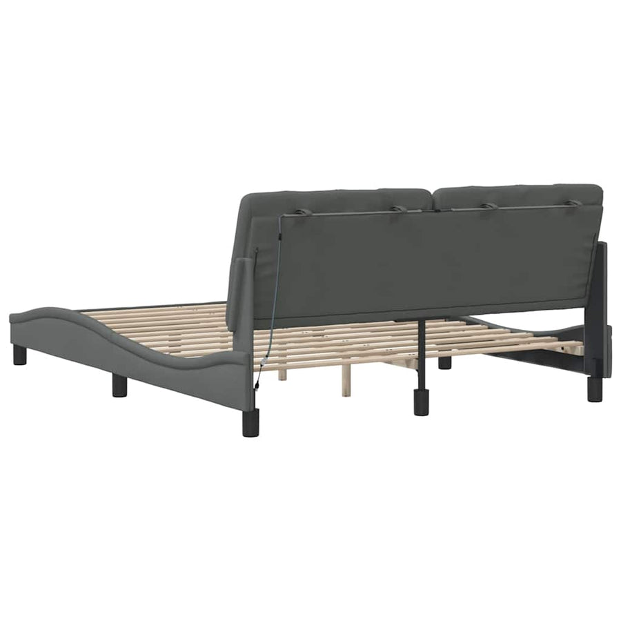 Bedframe met LED zonder matras 160x200 cm stof donkergrijs
