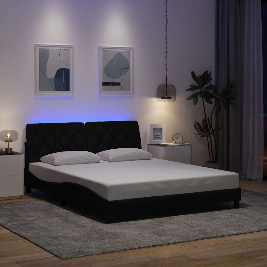 Bedframe met LED zonder matras 160x200 cm stof zwart