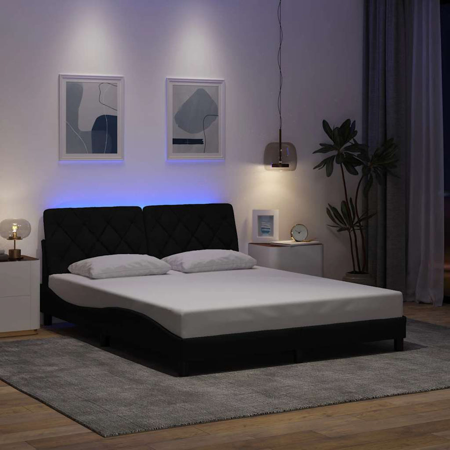 Bedframe met LED zonder matras 160x200 cm stof zwart