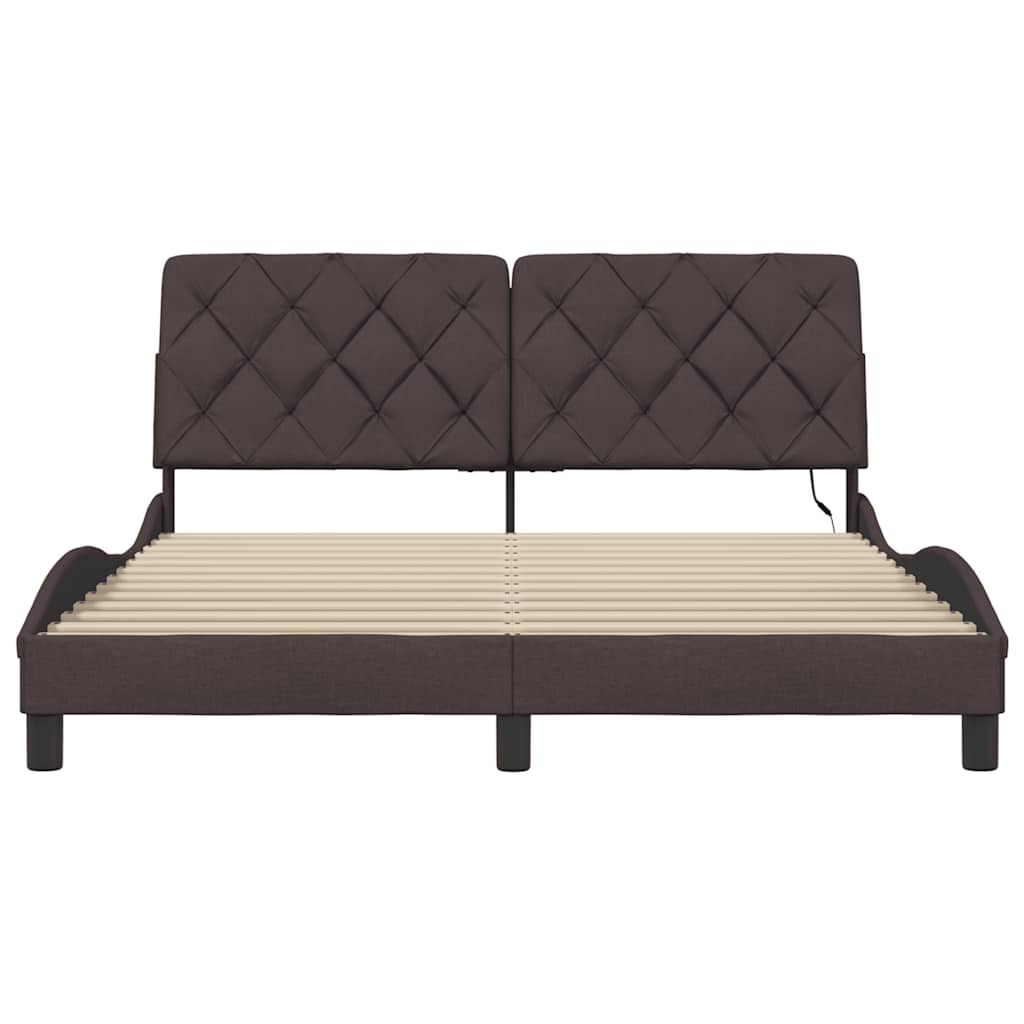 Bedframe met LED zonder matras 160x200 cm stof donkerbruin