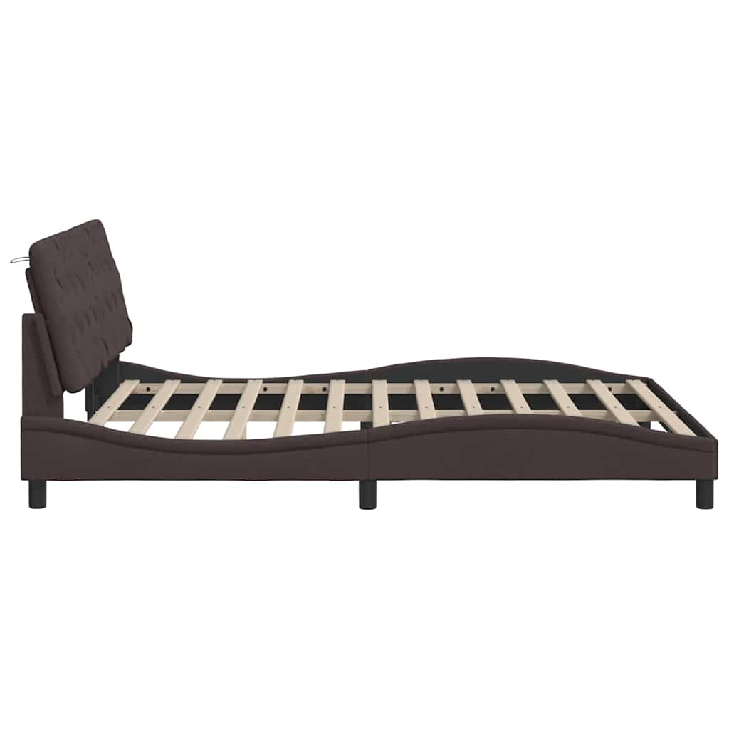 Bedframe met LED zonder matras 160x200 cm stof donkerbruin