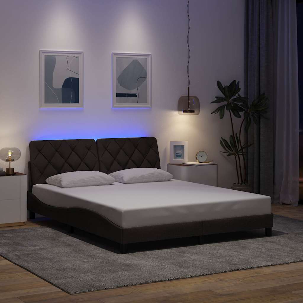 Bedframe met LED zonder matras 160x200 cm stof donkerbruin