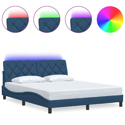 Bedframe met LED zonder matras 160x200 cm stof blauw
