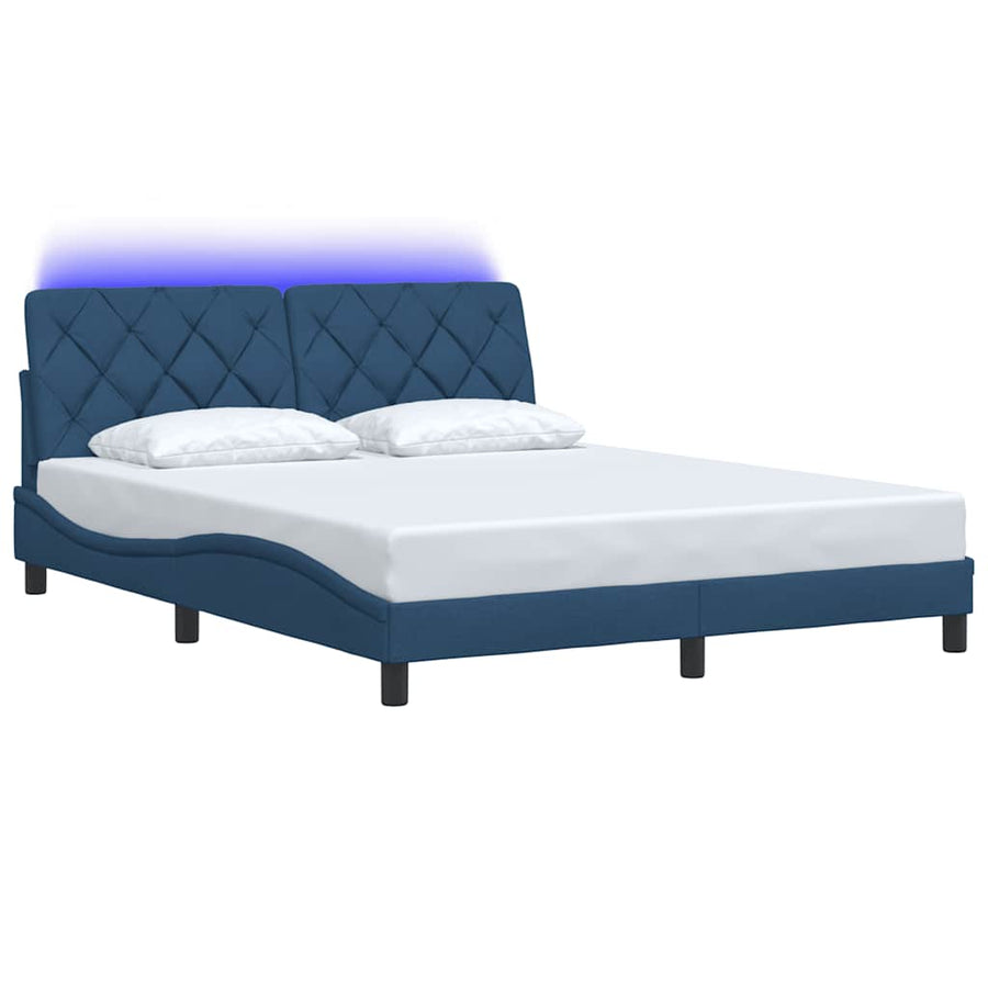 Bedframe met LED zonder matras 160x200 cm stof blauw