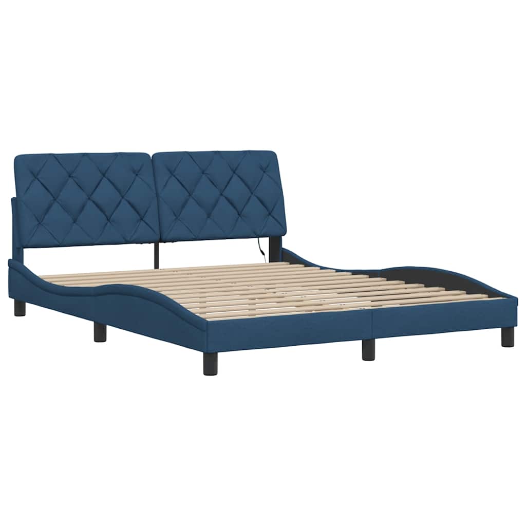 Bedframe met LED zonder matras 160x200 cm stof blauw