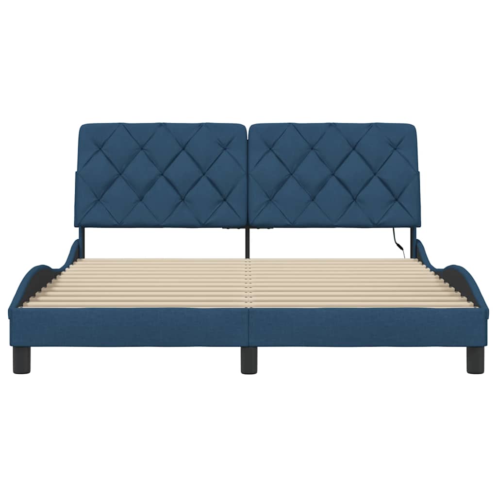 Bedframe met LED zonder matras 160x200 cm stof blauw