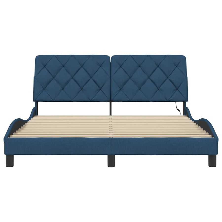 Bedframe met LED zonder matras 160x200 cm stof blauw