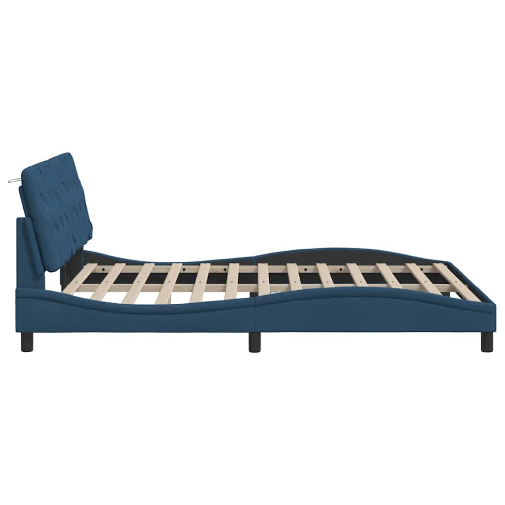 Bedframe met LED zonder matras 160x200 cm stof blauw