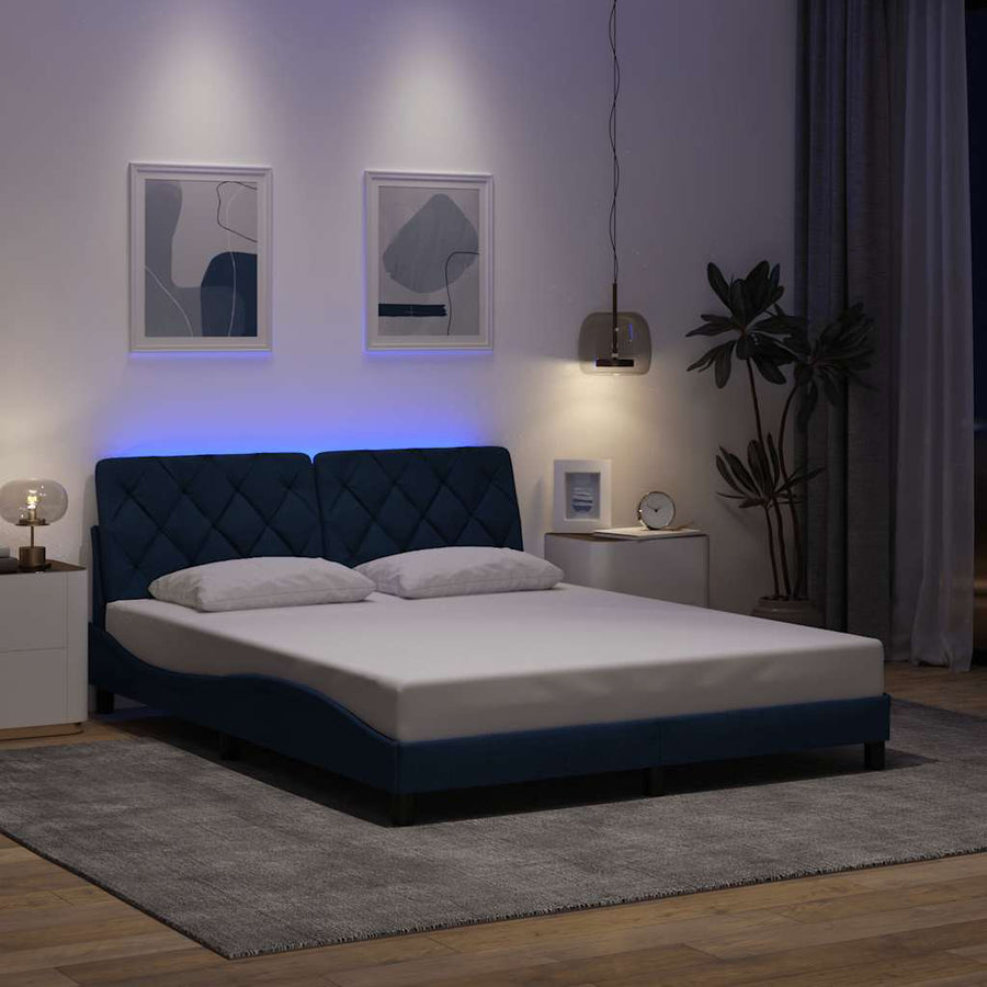 Bedframe met LED zonder matras 160x200 cm stof blauw