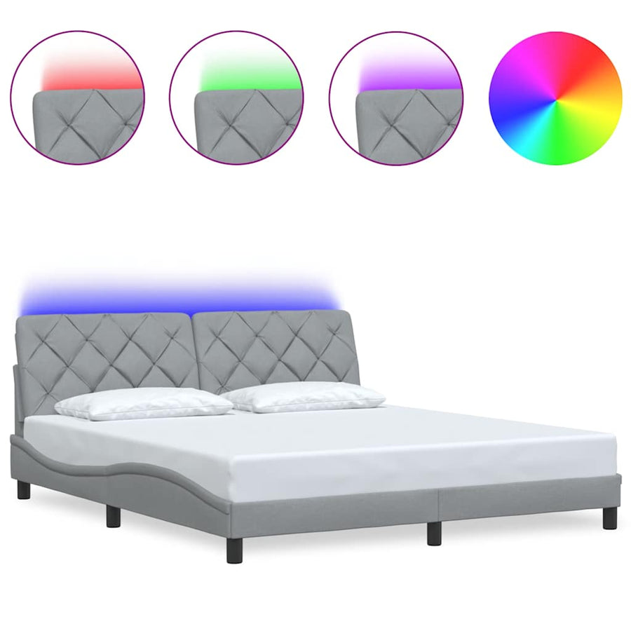 Bedframe met LED zonder matras stof 180x200 cm lichtgrijs