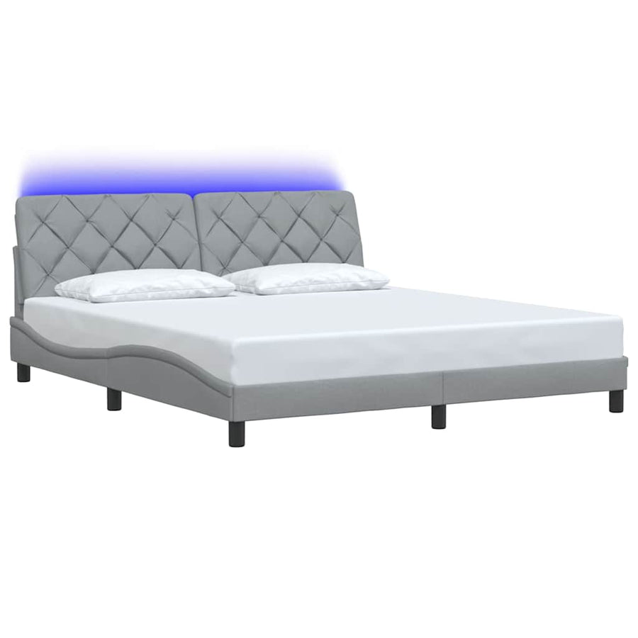 Bedframe met LED zonder matras stof 180x200 cm lichtgrijs