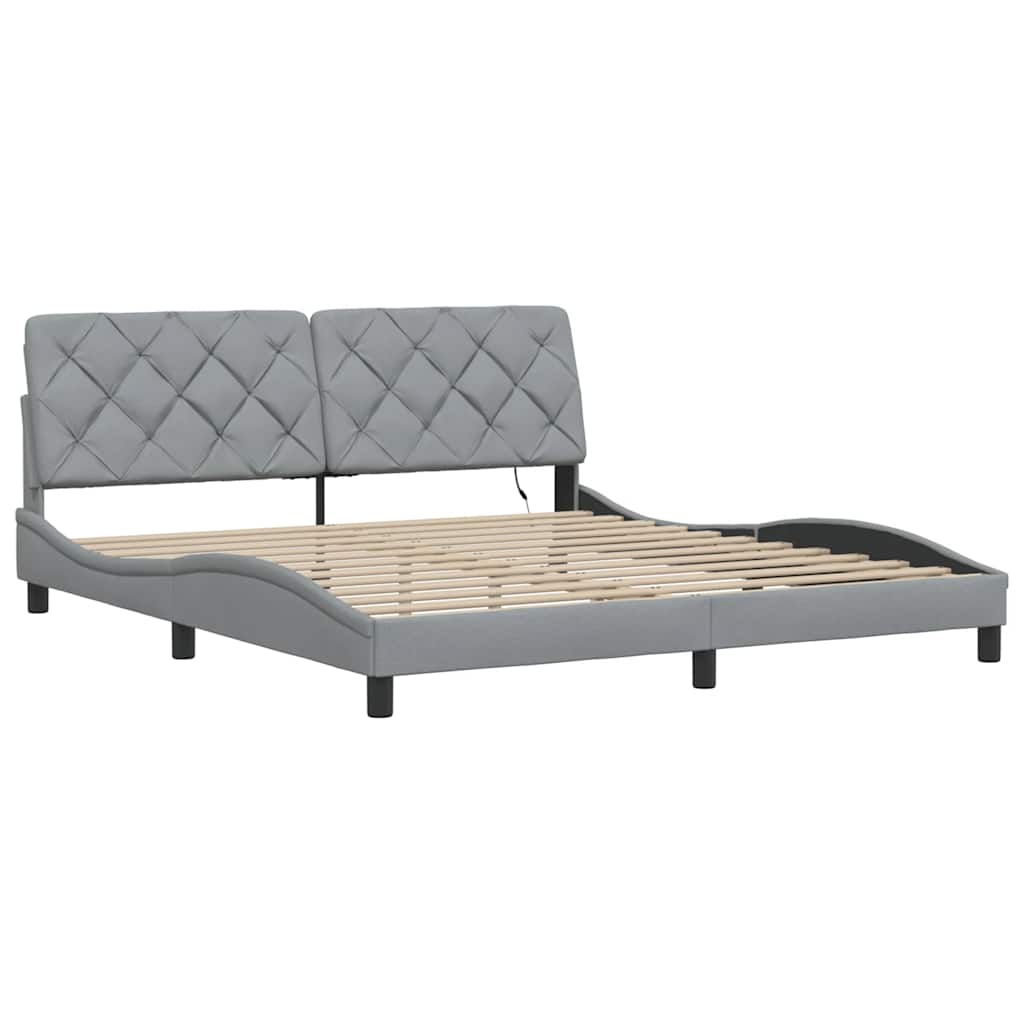 Bedframe met LED zonder matras stof 180x200 cm lichtgrijs