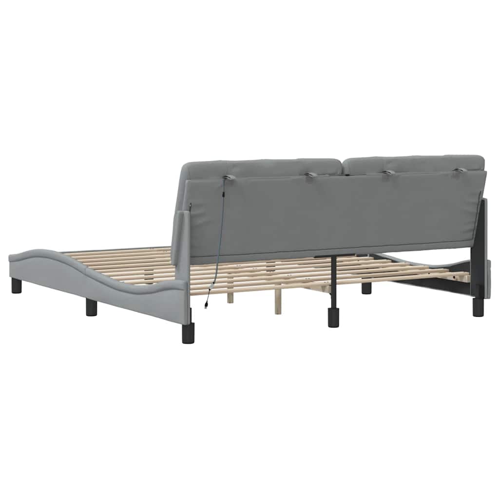 Bedframe met LED zonder matras stof 180x200 cm lichtgrijs