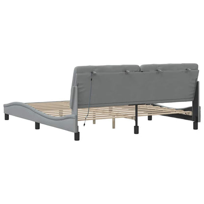 Bedframe met LED zonder matras stof 180x200 cm lichtgrijs