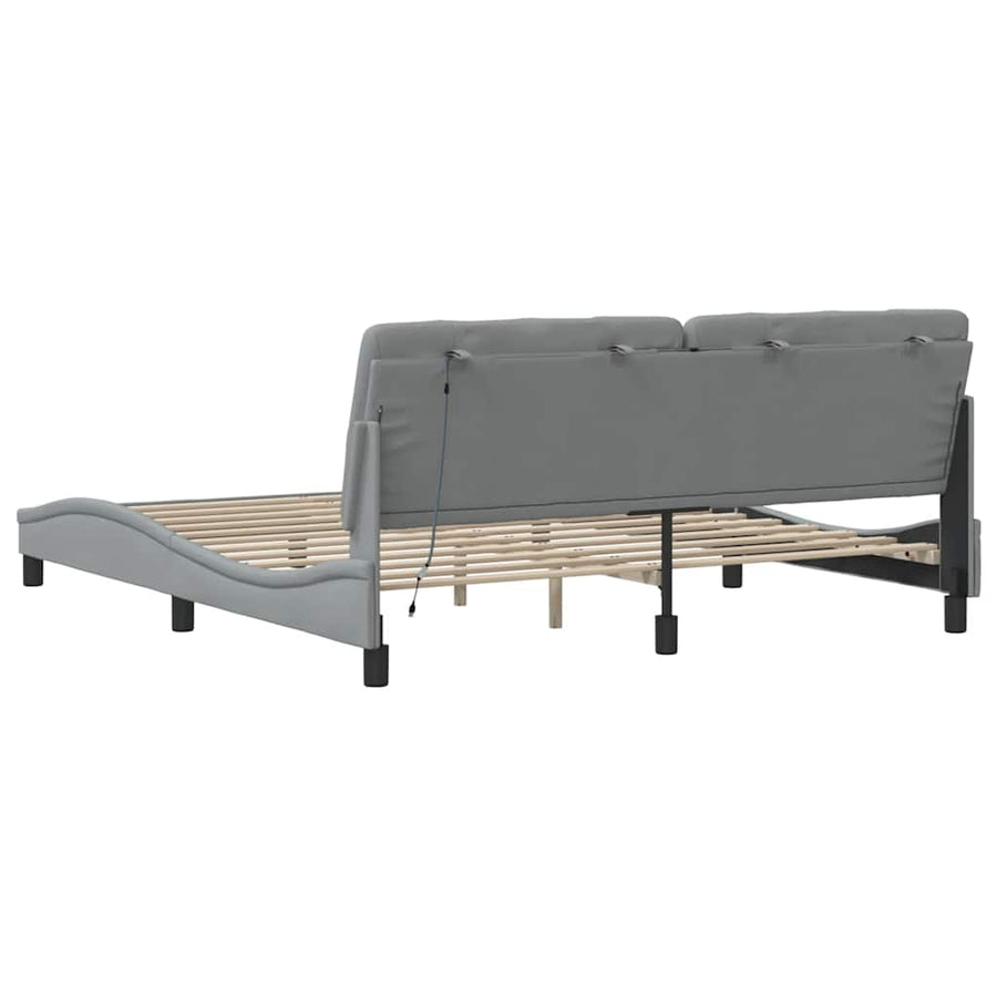 Bedframe met LED zonder matras stof 180x200 cm lichtgrijs
