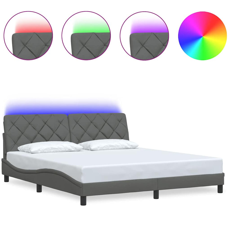 Bedframe met LED zonder matras 180x200 cm stof donkergrijs