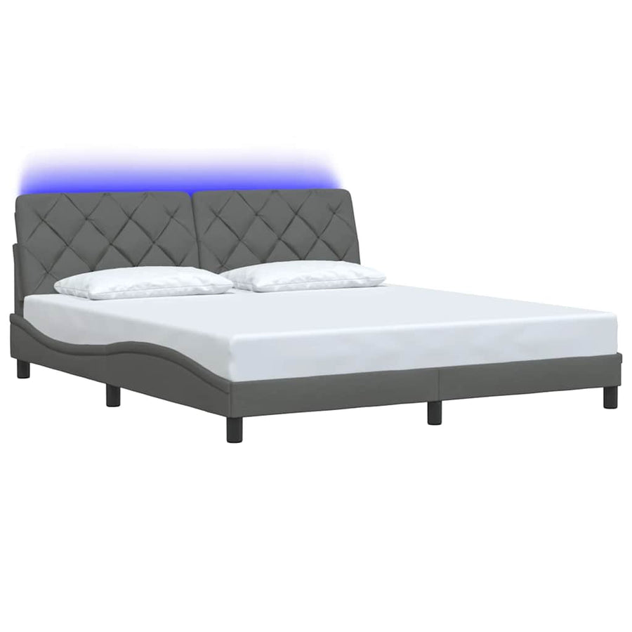 Bedframe met LED zonder matras 180x200 cm stof donkergrijs