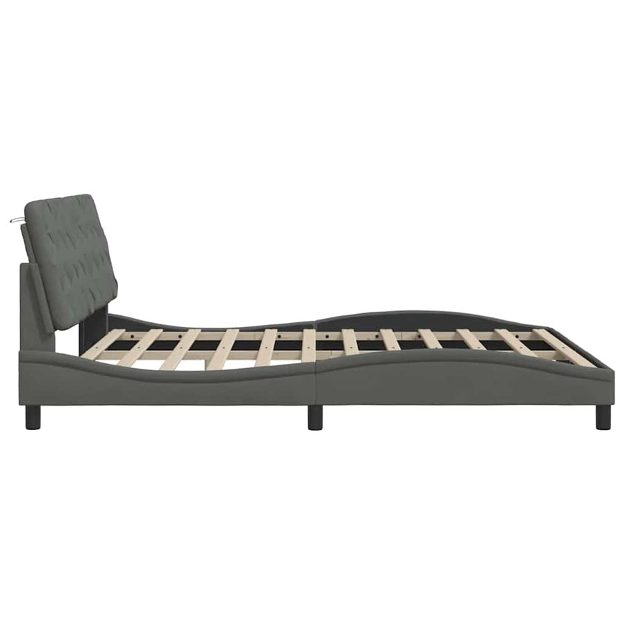 Bedframe met LED zonder matras 180x200 cm stof donkergrijs
