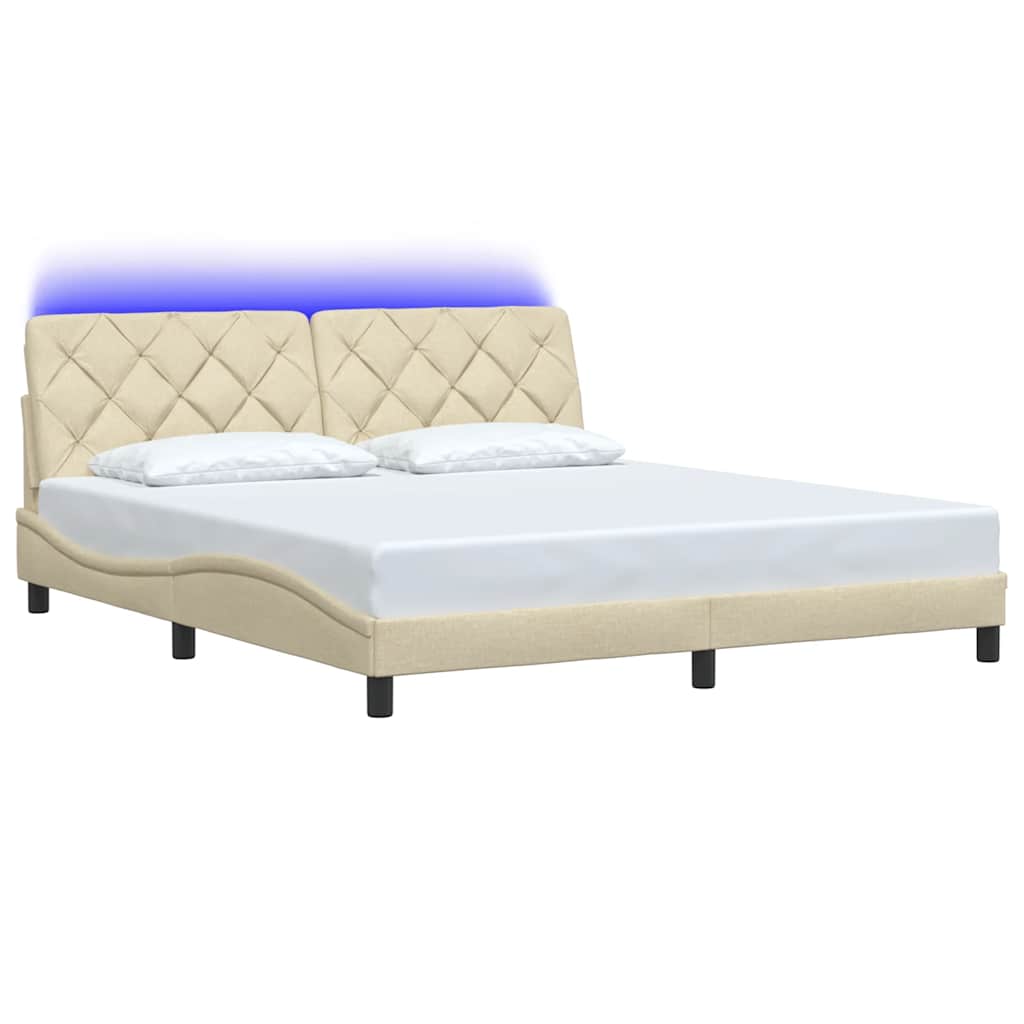 Bedframe met LED zonder matras 180x200 cm stof crème