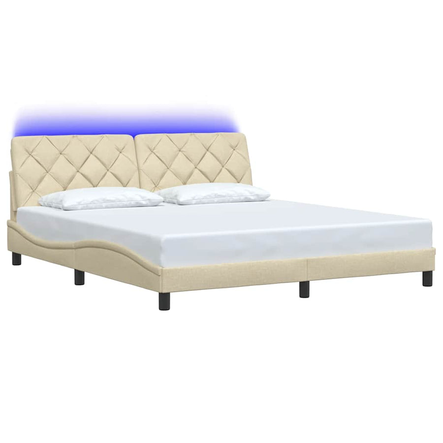 Bedframe met LED zonder matras 180x200 cm stof crème