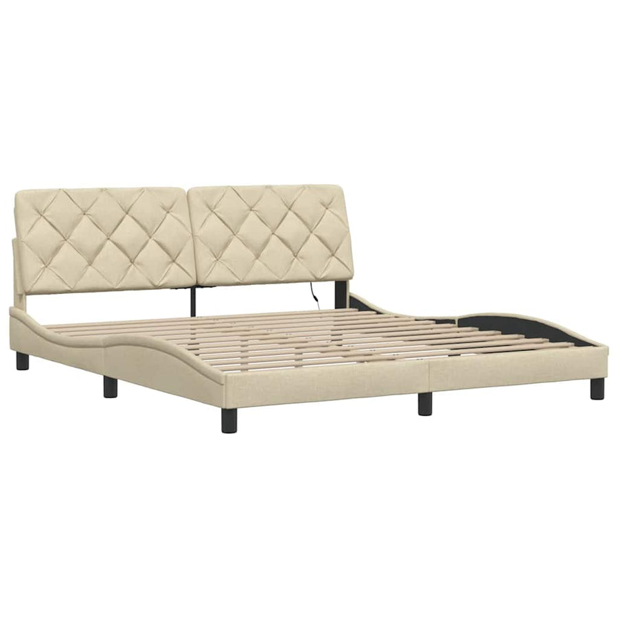 Bedframe met LED zonder matras 180x200 cm stof crème