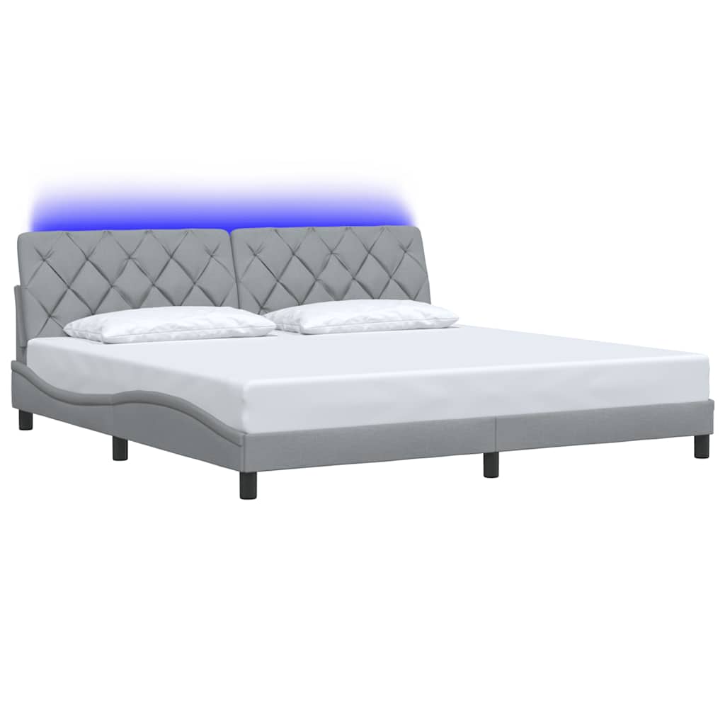 Bedframe met LED zonder matras stof 200x200 cm lichtgrijs