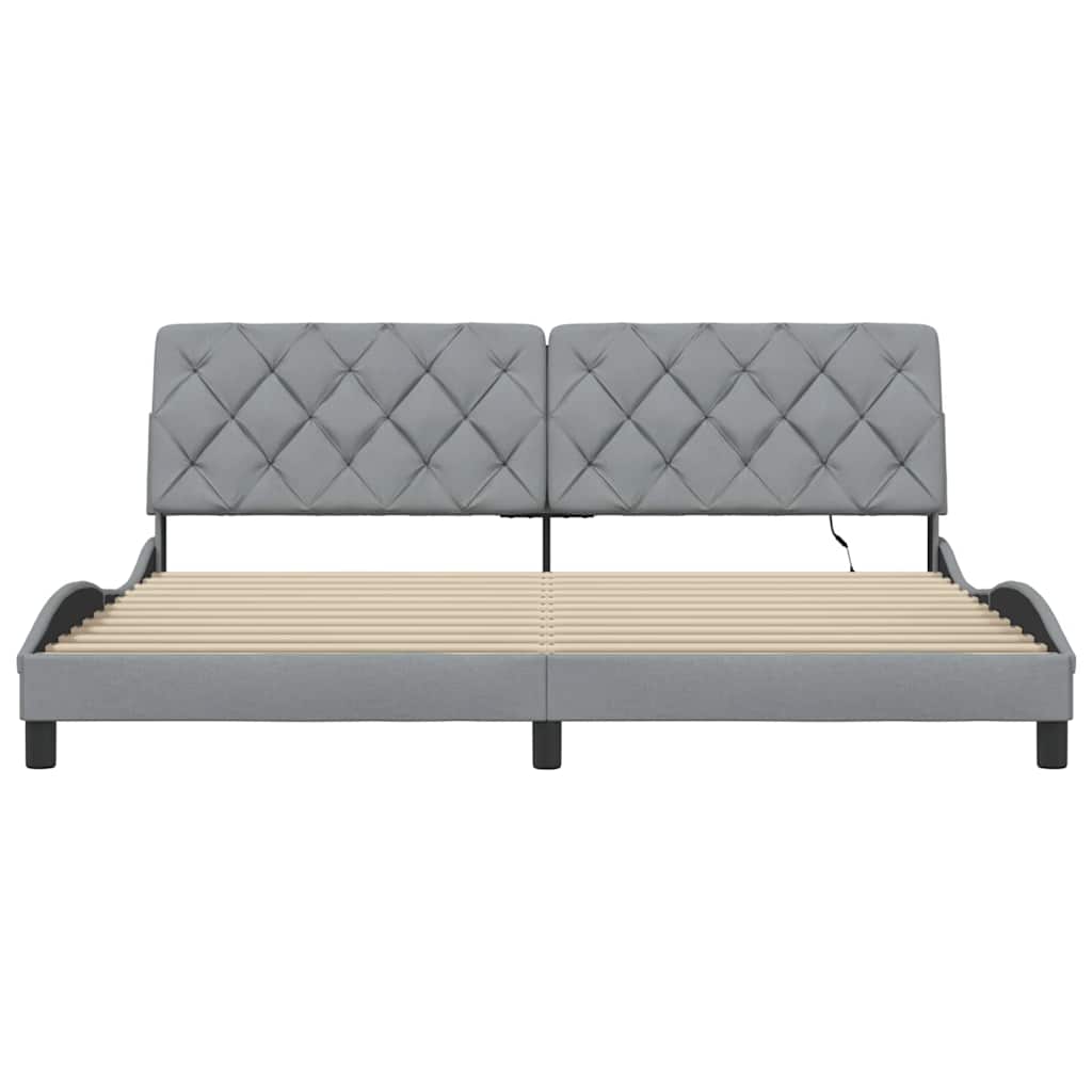Bedframe met LED zonder matras stof 200x200 cm lichtgrijs