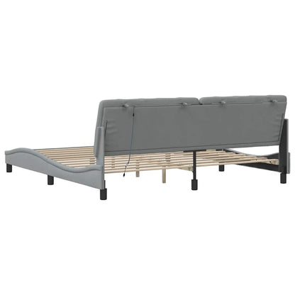 Bedframe met LED zonder matras stof 200x200 cm lichtgrijs